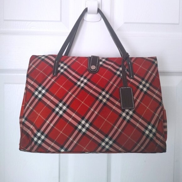 Burberry Handbags - Burberry Red Plaid Tote Bag